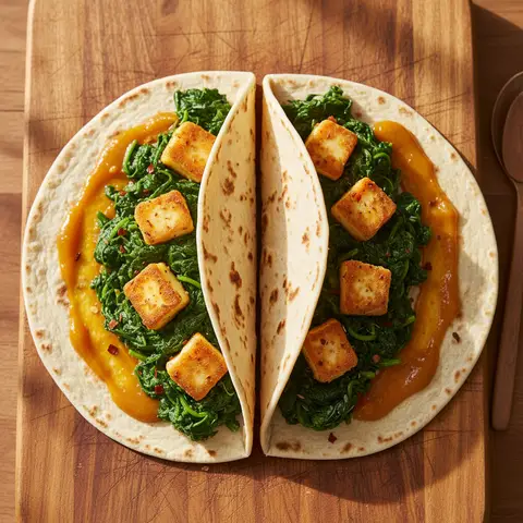 Wrap paneer & épinards curry doux chutney mangue